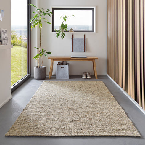 Wollteppich Gewalkt | Reine Schur-Wolle Handweb Teppich im Skandinavischen Design | Natur Grau Meliert